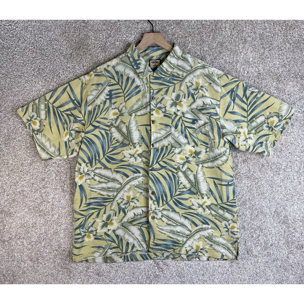 Tommy Bahama‎ Shirt Men's L Silk Blend Short Sleeve Bambú Button Hawaiian